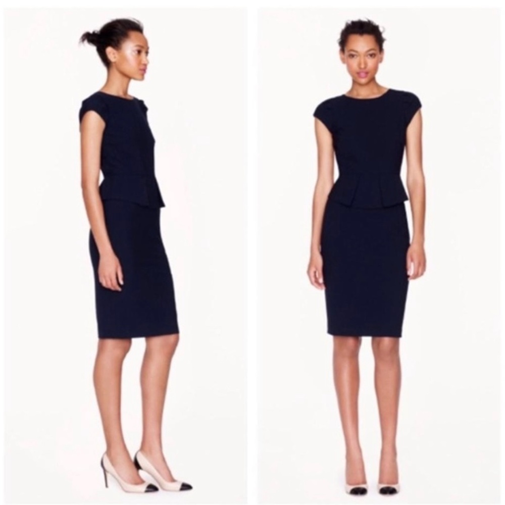 J. Crew Navy Peplum Stretch Wool Knee Length Cap Sleeve Dress NWT